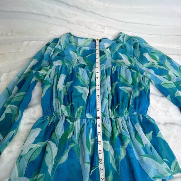 Venus Blouse Sheer Medium Blue Green Chiffon Romantic - Picture 5 of 9